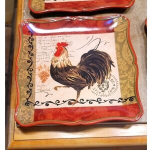 Certified International Tuscan Rooster Square Plate Gladding Farmhouse Kitchen